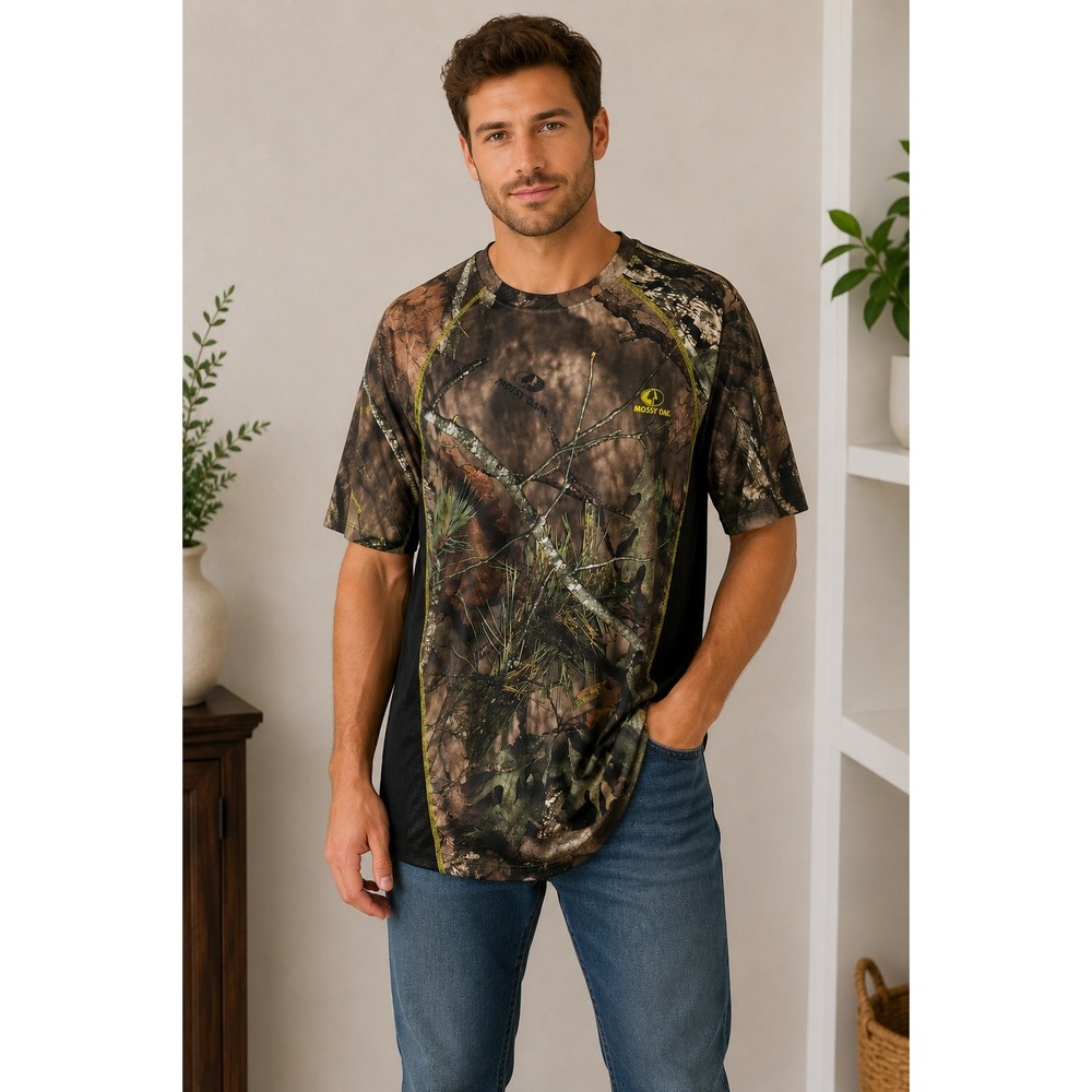 MOSSY OAK Camo Performance T-Shirt Hunting Mens XL Brown Dri-More Tech‎ Tee